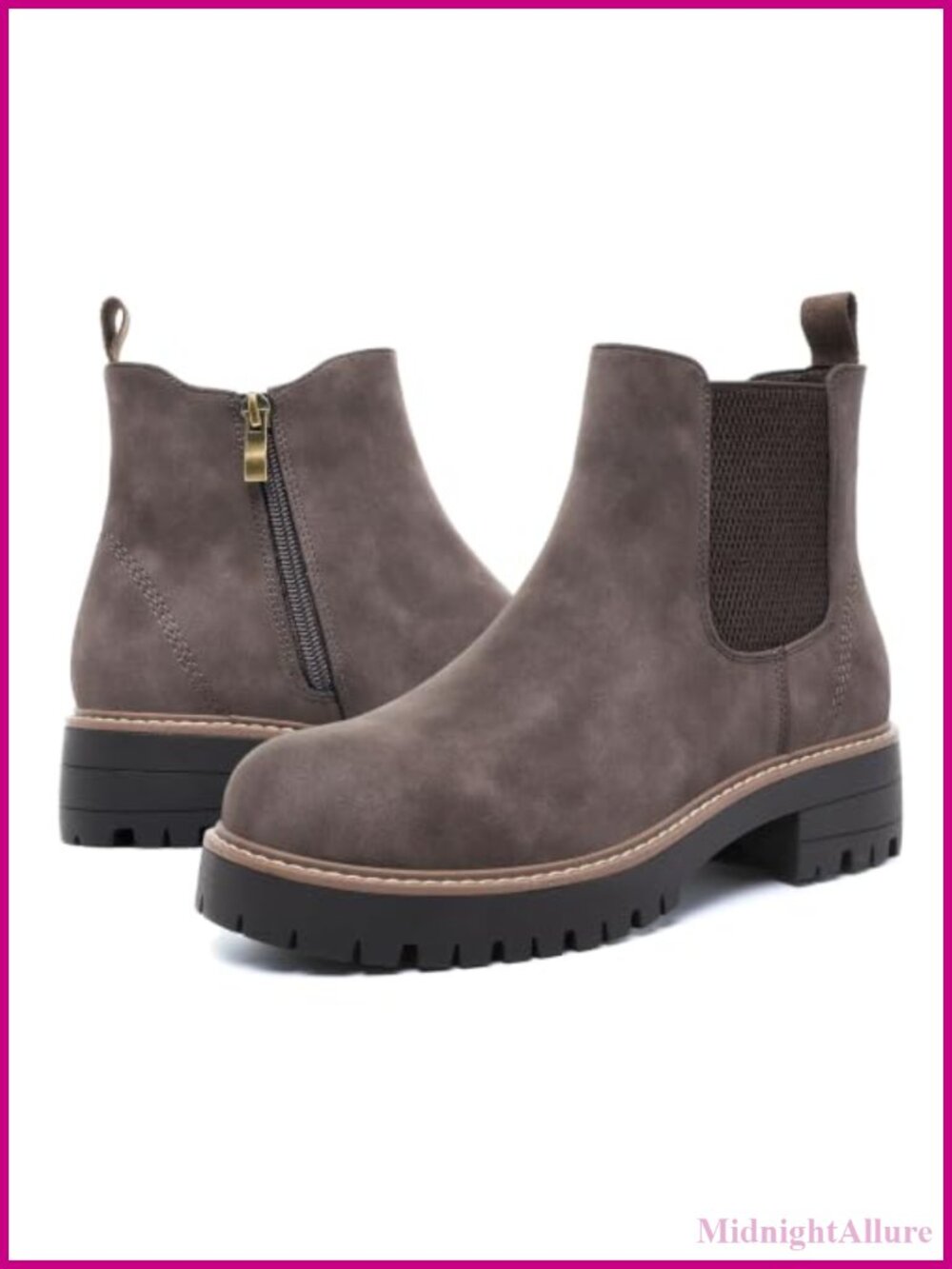 Womens Chelsea Ankle Boots Side Zip Chunky Low Heel Round Toe Booties